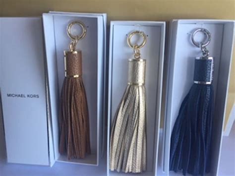 michael michael kors leather tassel charm key fob|Michael Kors MK Leather Tassel key charm .